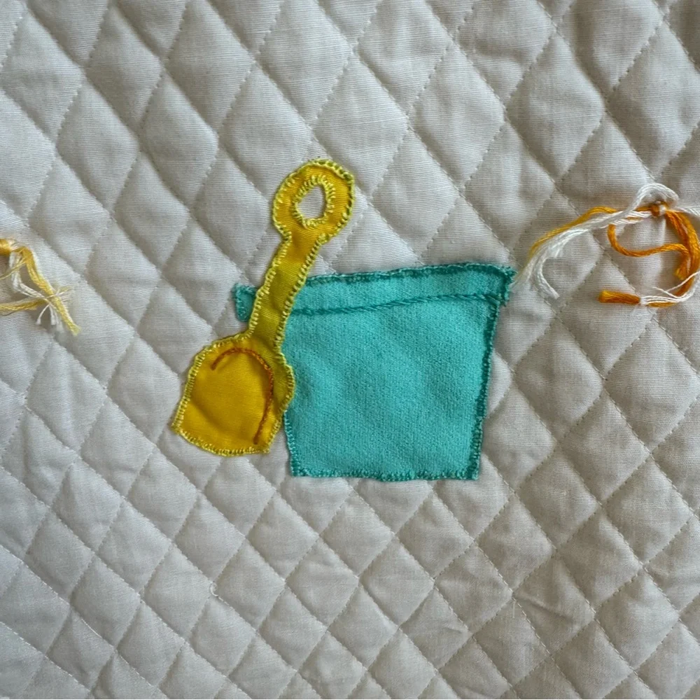Vintage Hand Stitched Embroidered Aplique Baby Quilt Unisex